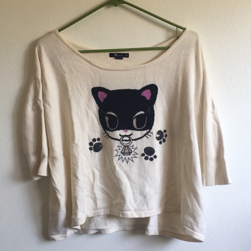 Rare tokidoki black cat sequin cream sweater